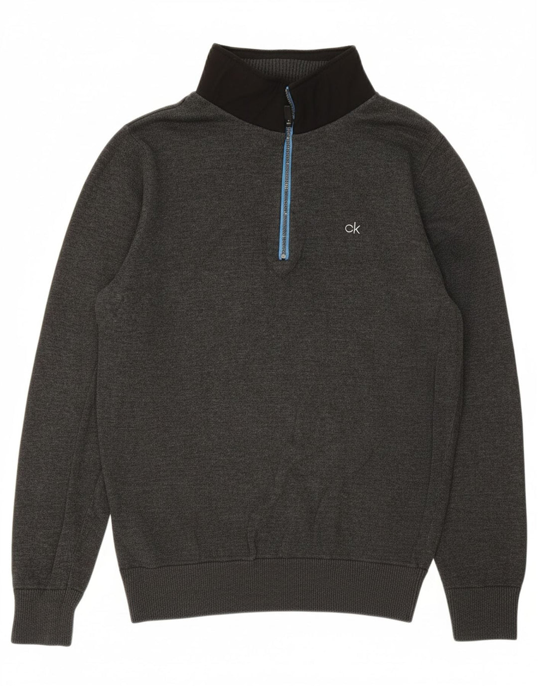 CALVIN KLEIN Mens Zip Neck Jumper Sweater Small Grey Cotton