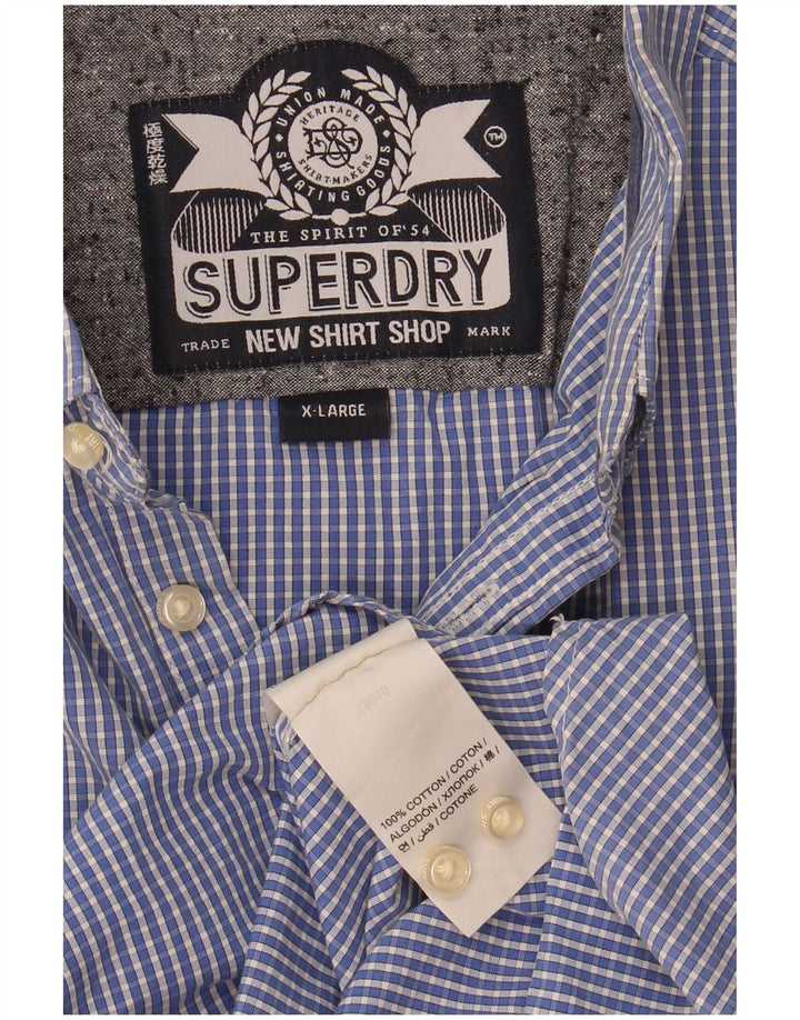 Ανδρικό κοντομάνικο πουκάμισο Superdry XL Blue Check Cotton