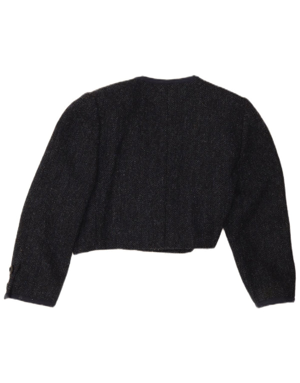 Vintage γυναικείο μπουφάν Bolero με μανίκια 3/4 UK 12 Medium Navy Blue Ψαροκόκκαλο