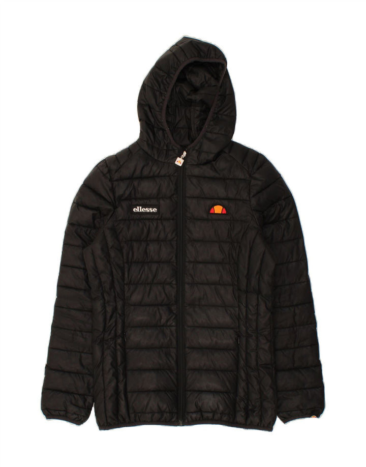 ELLESSE Womens Graphic Hooded Padded Jacket UK 8 Small Black Polyester Vintage Ellesse and Second-Hand Ellesse from Messina Hembry 