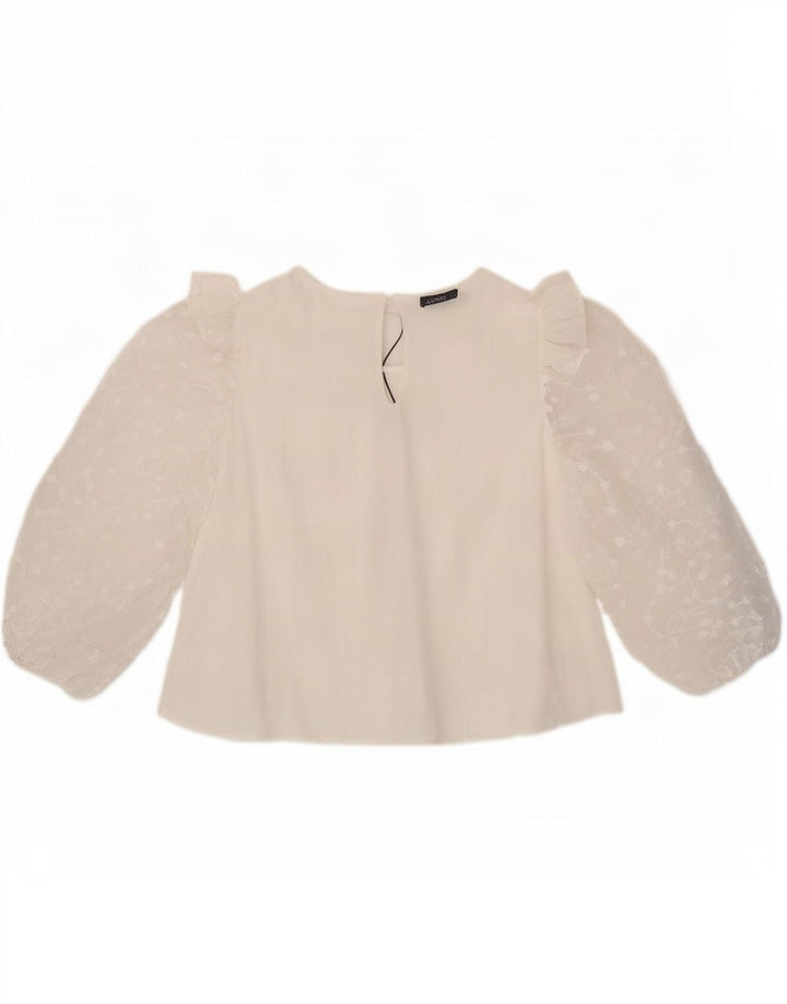 Zara Γυναικεία μπλούζα με 3/4 μανίκια Τοπ UK 14 Μεγάλη Λευκή Βισκόζη