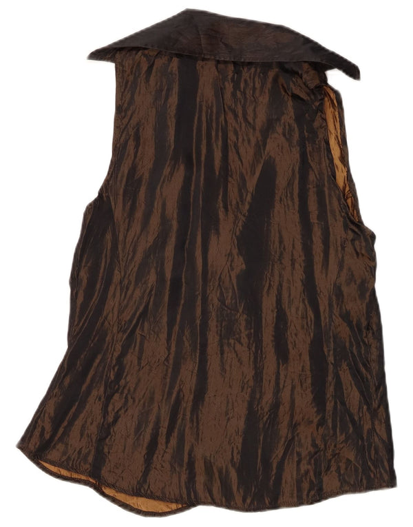 Zara Γυναικείο Αμάνικο Πουκάμισο Μπλούζα UK 12 Medium Brown Acetate