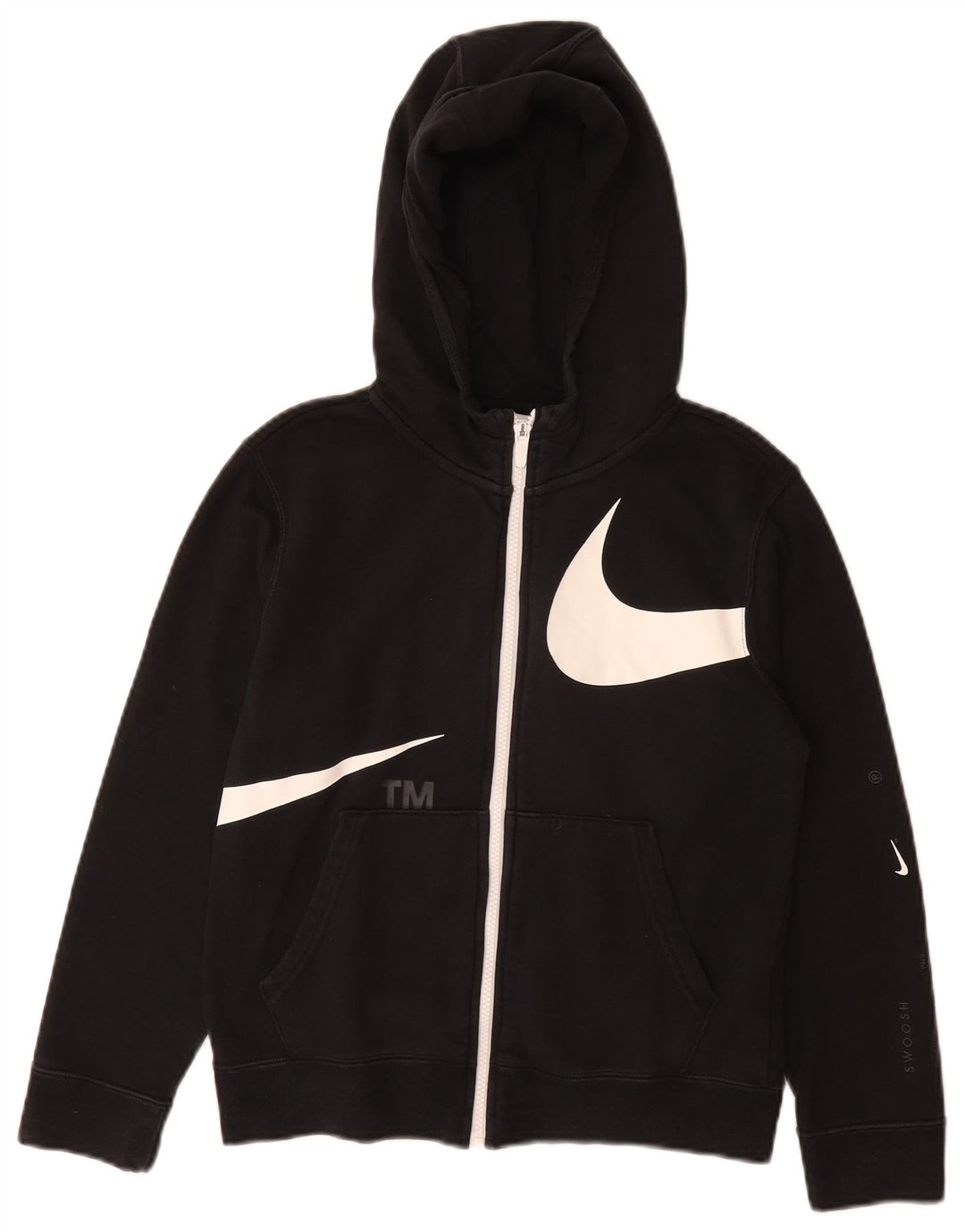 Πουλόβερ NIKE Boys Swoosh Graphic Zip Hoodie 10-11 ετών Μεσαίο μαύρο