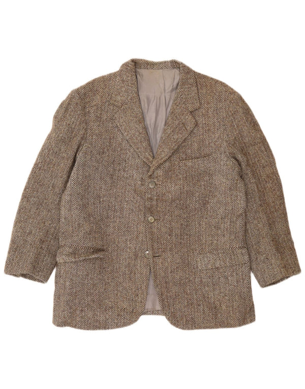 Harris Tweed Ανδρικό μπλέιζερ με 3 κουμπιά μπουφάν UK 38 Medium Grey Ψαροκόκκαλο
