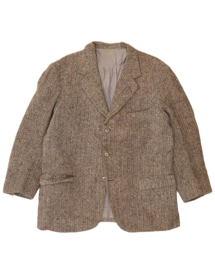 Harris Tweed Ανδρικό μπλέιζερ με 3 κουμπιά μπουφάν UK 38 Medium Grey Ψαροκόκκαλο