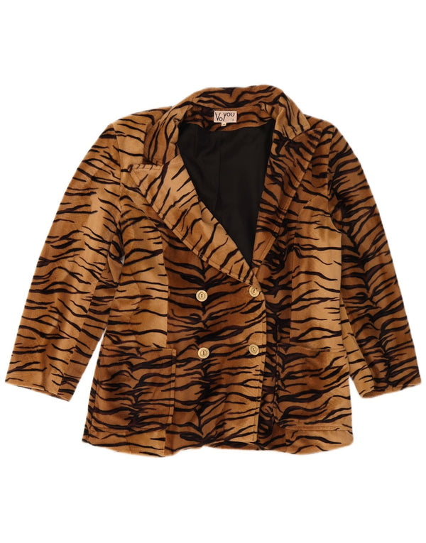 Vintage γυναικείο φλις σακάκι UK 14 Medium Beige Animal print