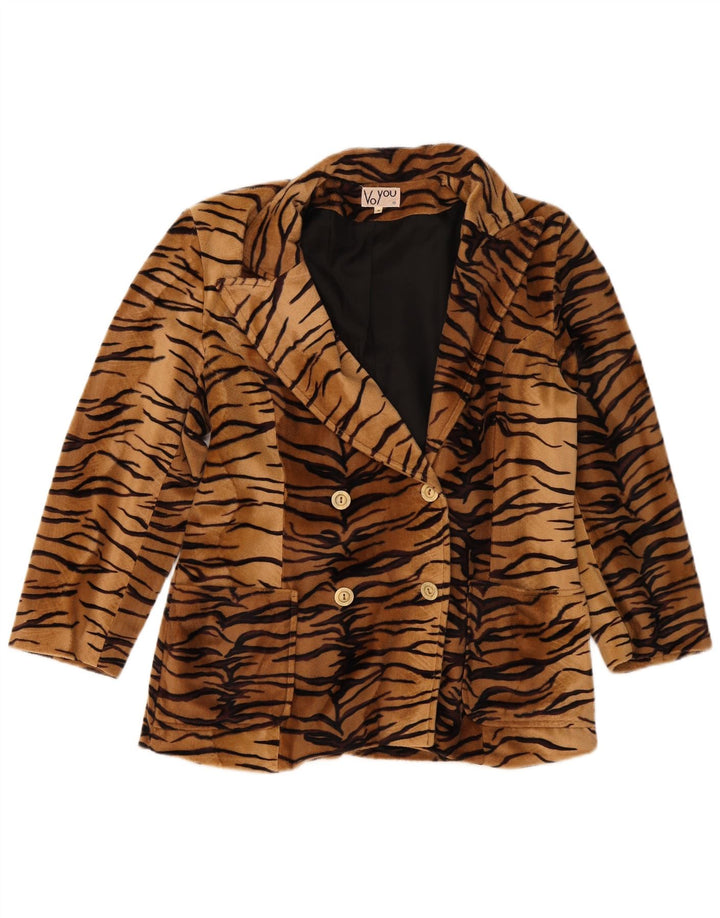 Vintage γυναικείο φλις σακάκι UK 14 Medium Beige Animal print