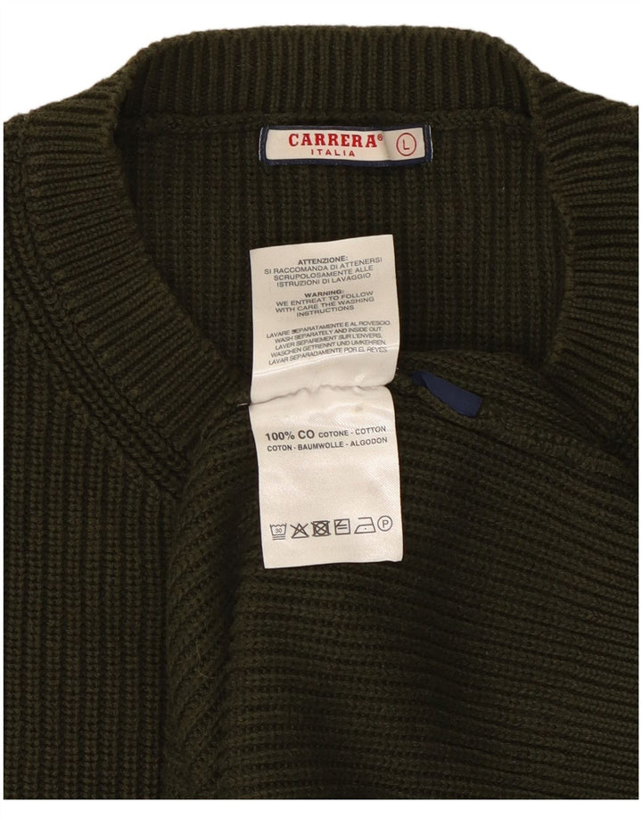 Ανδρικό πουλόβερ Carrera Crew Neck Jumper Μεγάλο Χακί Βαμβακερό