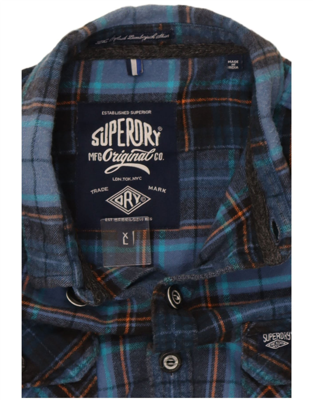 Ανδρικό φανελένιο πουκάμισο Superdry XL Navy Blue Check Cotton