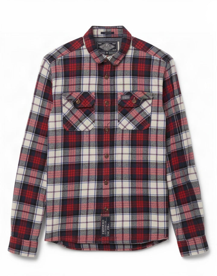 Ανδρικό πουκάμισο Superdry Classic Fit Flannel Μικρό μπλε ναυτικό βαμβακερό καρό