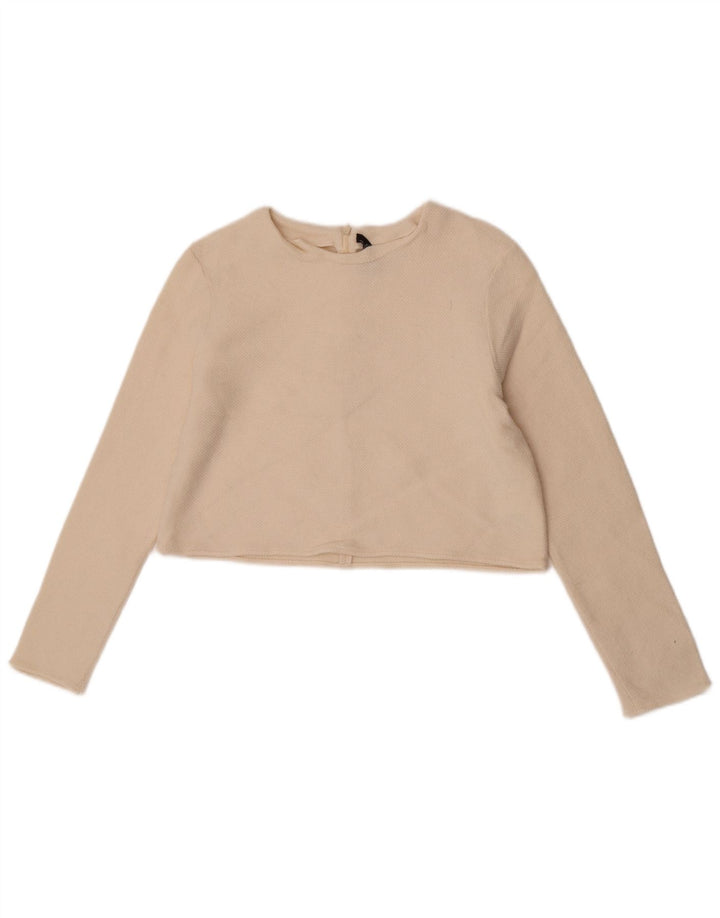 Zara Γυναικείο πουλόβερ με λαιμόκοψη Crop Crop UK 12 Medium Off White Wool