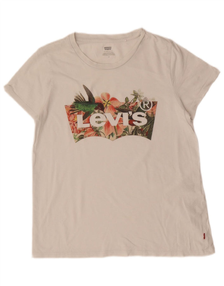 Γυναικείο γραφικό μπλουζάκι Levi's Top UK 12 μεσαίο λευκό βαμβακερό