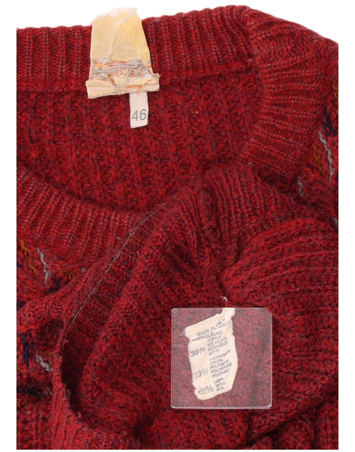 Ανδρικό πουλόβερ Fiume Crew Neck Jumper IT 46 Small Maroon Geometric Acrylic