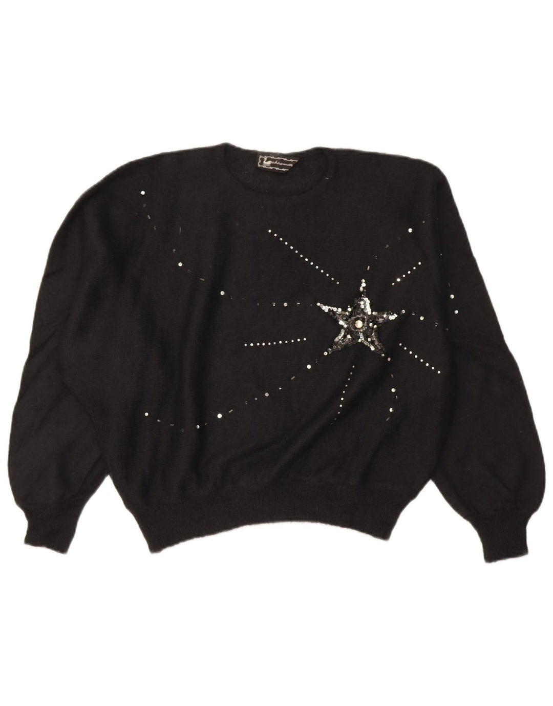 Vintage γυναικείο υπερμεγέθη πουλόβερ Crop Crew Neck Jumper IT 46 Large Μαύρο