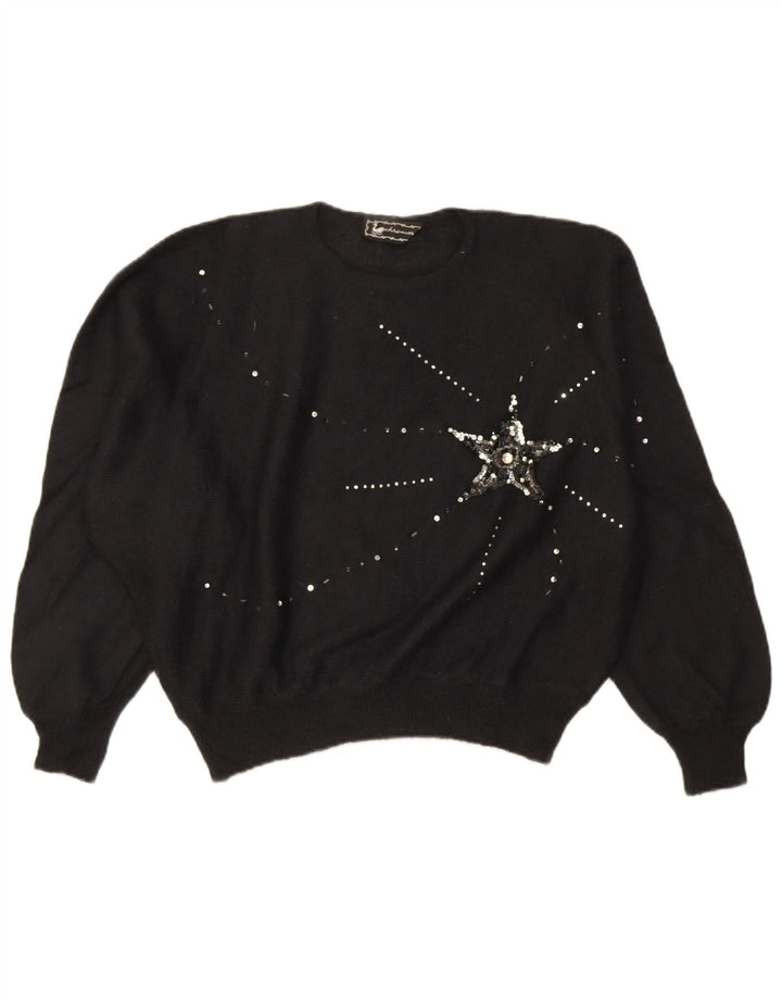 Vintage γυναικείο υπερμεγέθη πουλόβερ Crop Crew Neck Jumper IT 46 Large Μαύρο