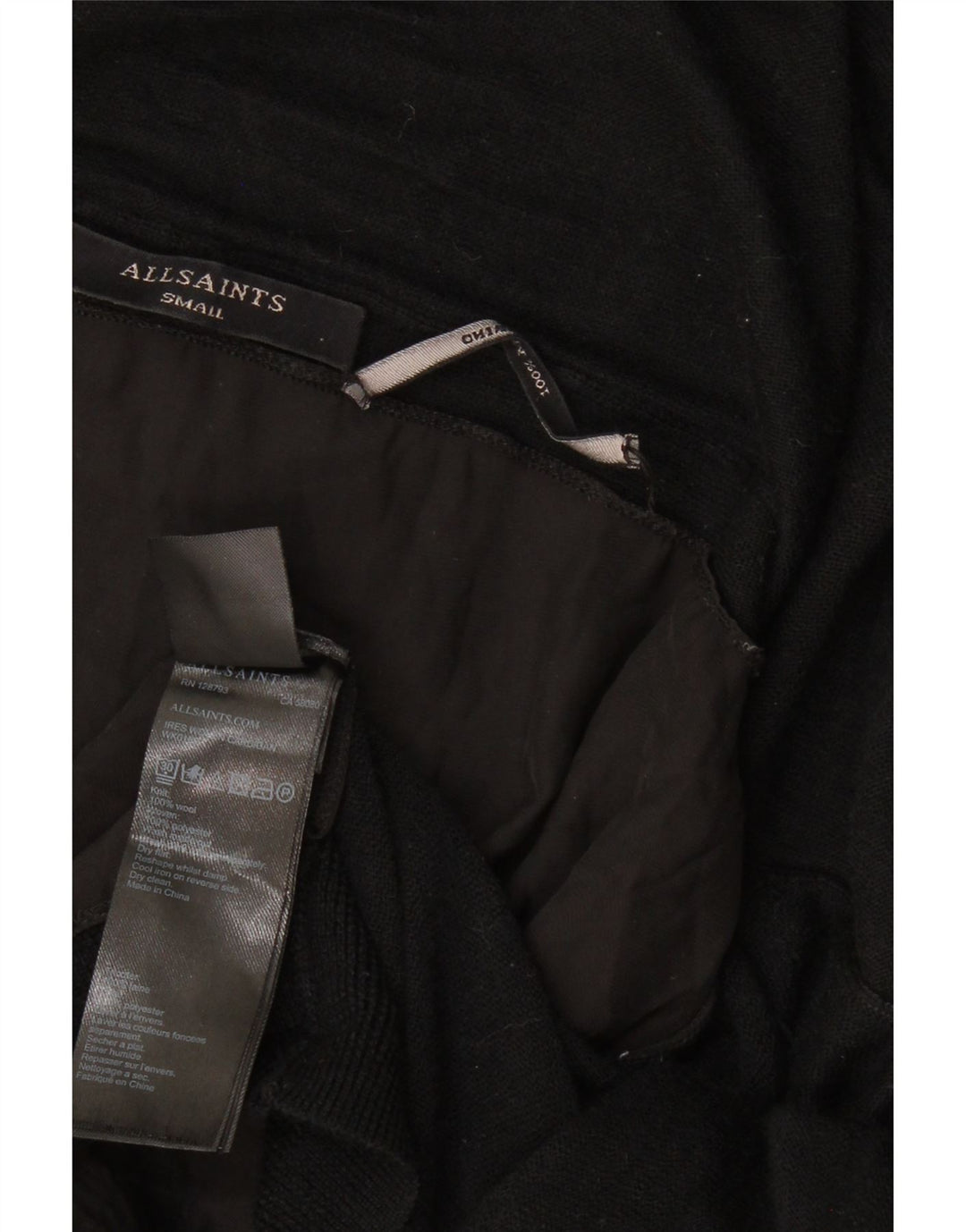 ALL SAINTS Γυναικείο ασύμμετρο ανοιχτό πουλόβερ UK 10 Small Black Wool