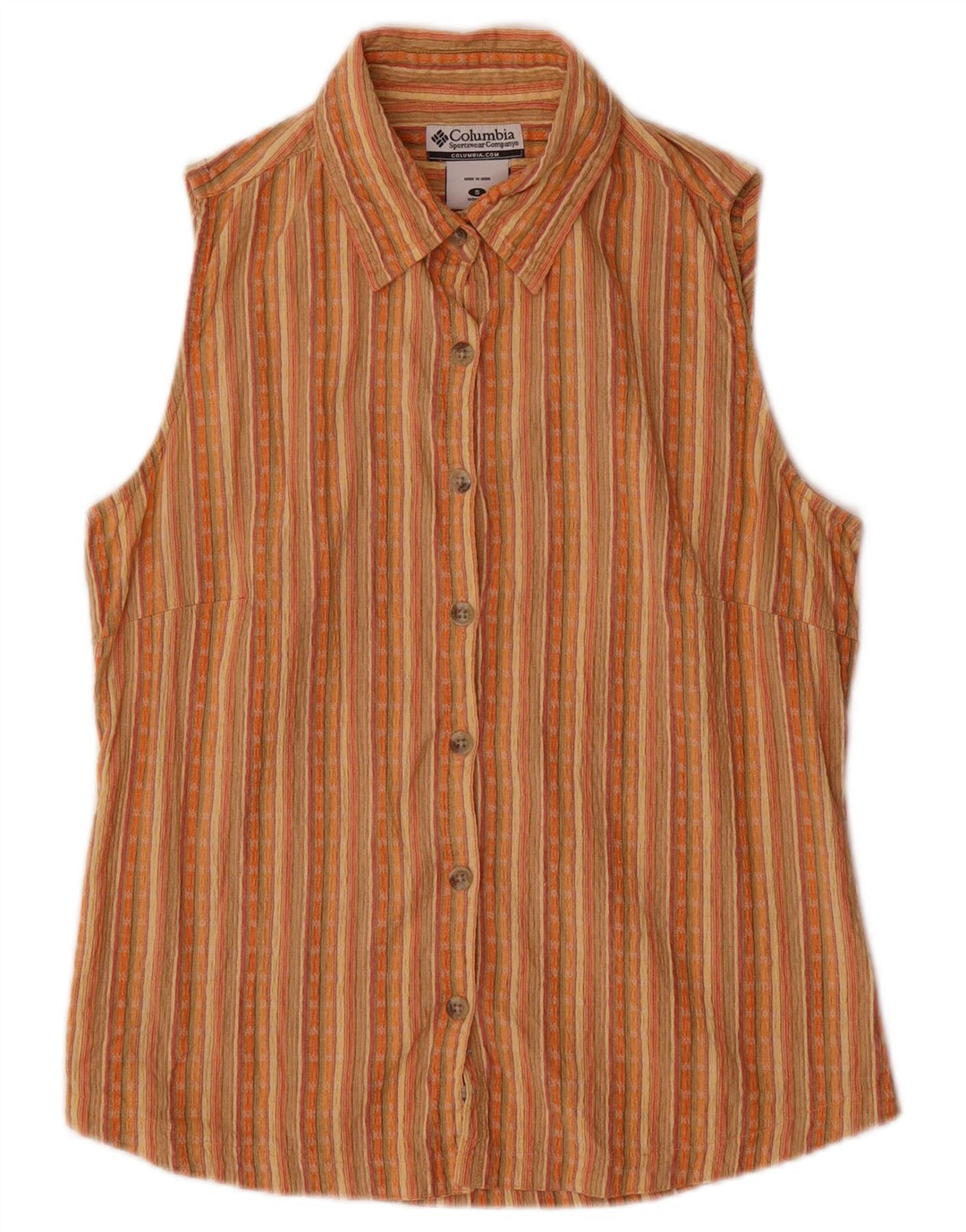 COLUMBIA Γυναικείο αμάνικο πουκάμισο μπλούζα UK 10 Small πολύχρωμο ριγέ