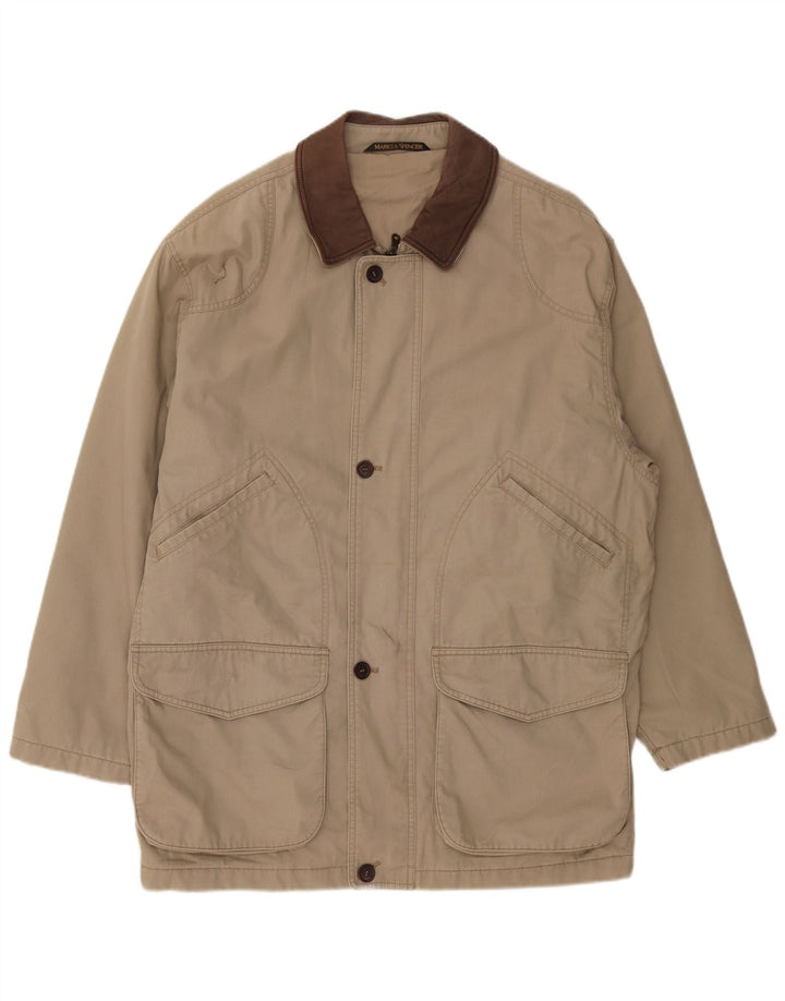 Marks & Spencer Mens Utility Jacket UK 38 Medium Beige Cotton