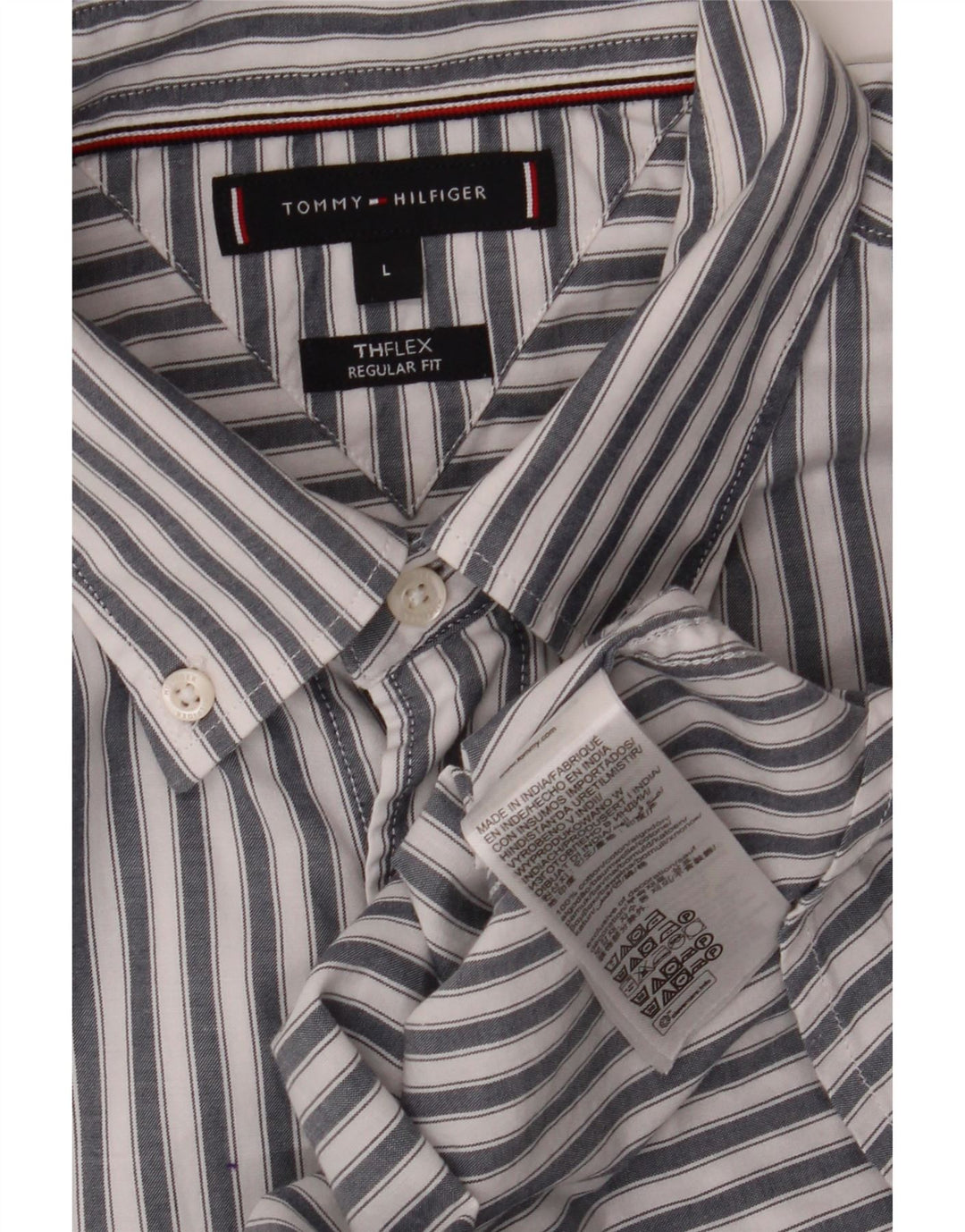 TOMMY HILFIGER Mens Regular Fit Shirt Large Grey Pinstripe Cotton Vintage Tommy Hilfiger and Second-Hand Tommy Hilfiger from Messina Hembry 