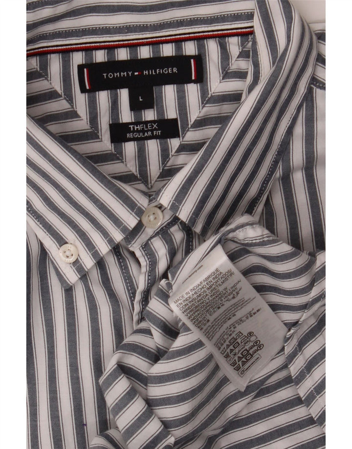 TOMMY HILFIGER Mens Regular Fit Shirt Large Grey Pinstripe Cotton Vintage Tommy Hilfiger and Second-Hand Tommy Hilfiger from Messina Hembry 
