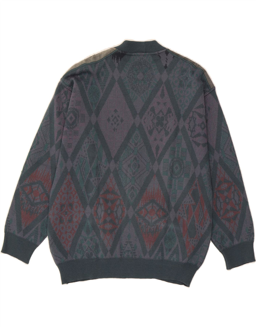 COMPASS CARD Mens Cardigan Sweater Medium Grey Geometric Wool Vintage COMPASS CARD and Second-Hand COMPASS CARD from Messina Hembry 