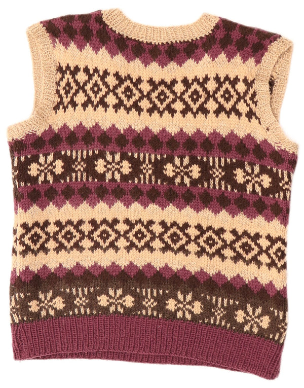 Vintage γυναικείο Crop Vest Tank Top UK 12 Medium Beige Fair Isle