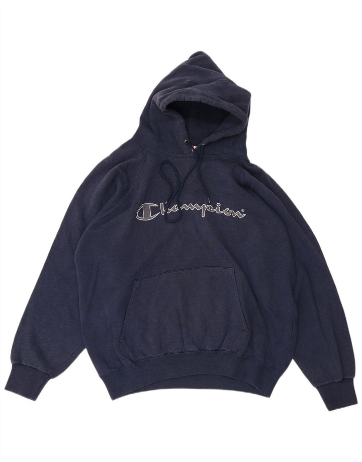 Champion Mens Graphic Hoodie Jumper Medium Navy Blue