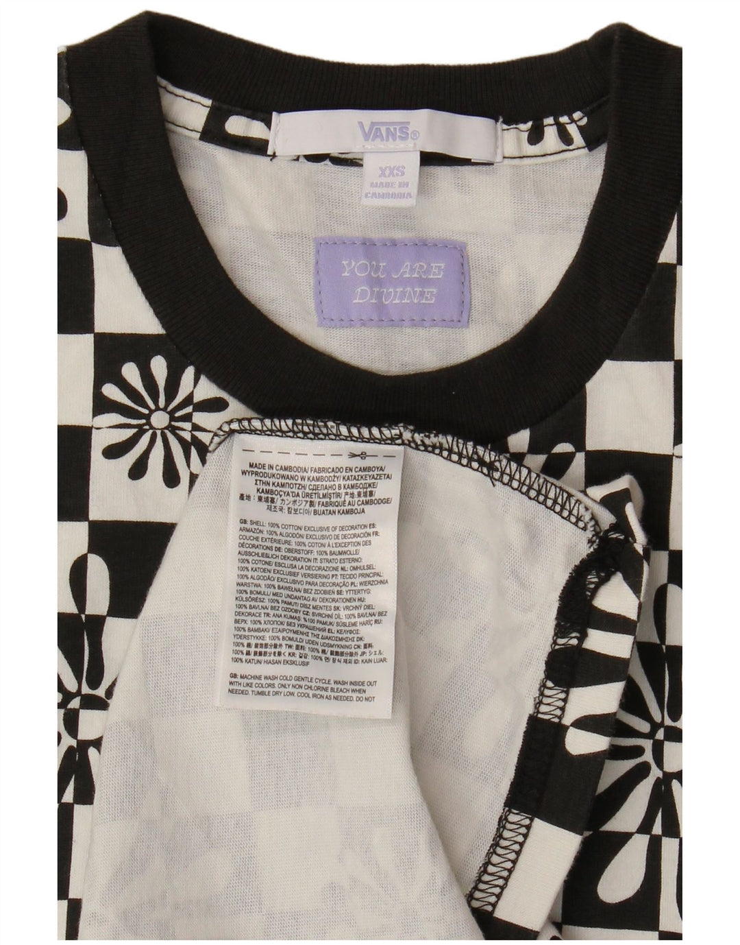 VANS Γυναικείο T-Shirt φόρεμα UK 2 2XS μαύρο γεωμετρικό βαμβάκι