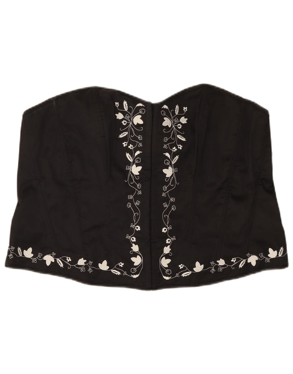 VINTAGE Γυναικείο Crop Corset Top UK 16 Large Black Floral Polyester