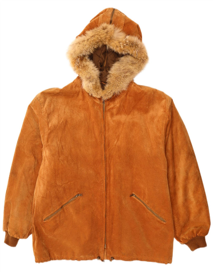 Ανδρικό Suede Jacket Fabiani με κουκούλα IT 48 Δερμάτινο Μεσαίο Καφέ