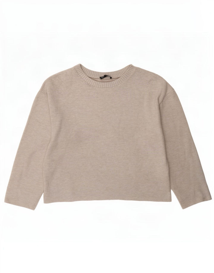 Zara Γυναικεία Loose Fit Μπλούζα Τοπ UK 14 Medium Beige Polyester
