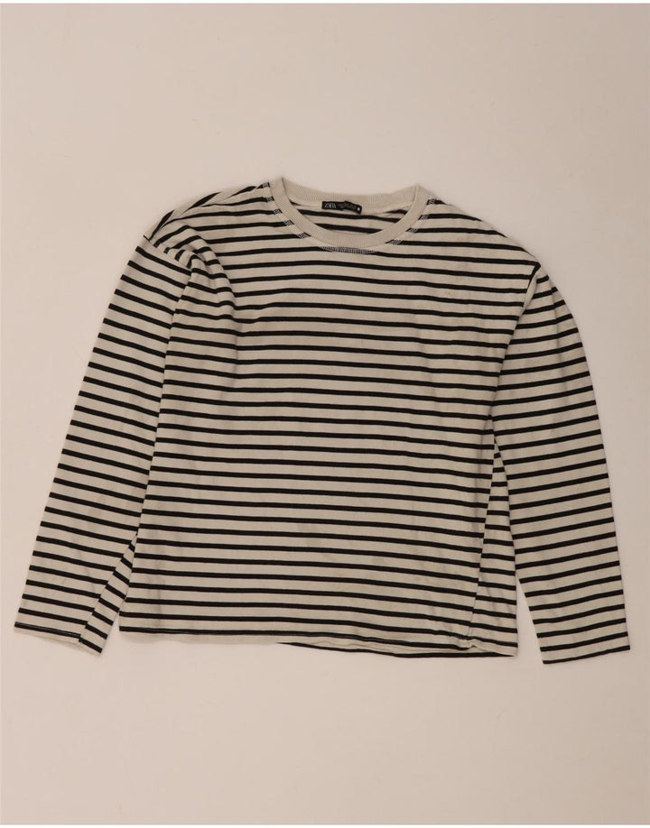Zara γυναικείο τοπ μακρυμάνικο UK 10 Small White ριγέ