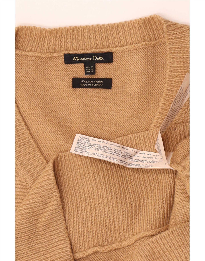 Massimo Dutti Γυναικείο πουλόβερ με λαιμόκοψη με V λαιμόκοψη UK 14 μεσαίο μπεζ μαλλί
