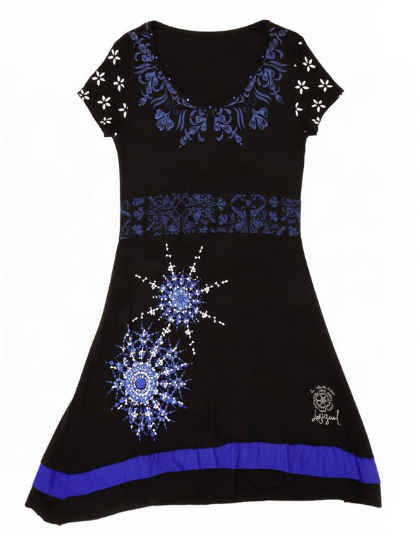 Desigual Γυναικείο T-Shirt Φόρεμα UK 14 Large Black Floral Viscose