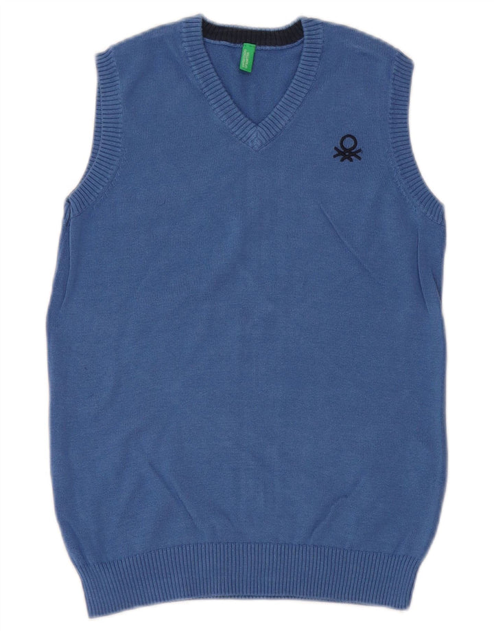 BENETTON Boys Vest Tank Top 8-9 ετών Μεγάλο Μπλε Βαμβακερό