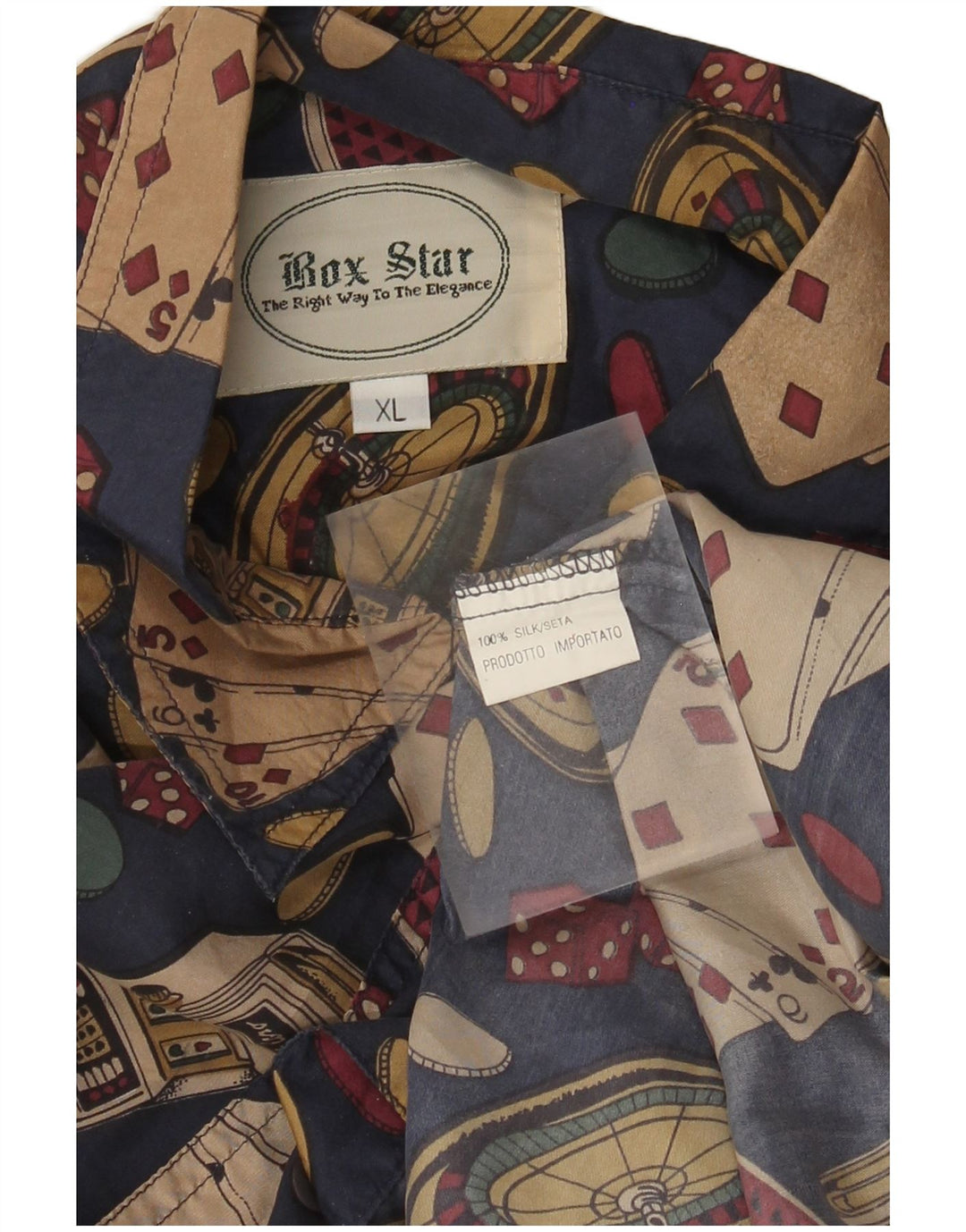 Vintage Ανδρικό γραφικό πουκάμισο XL Navy Blue Silk