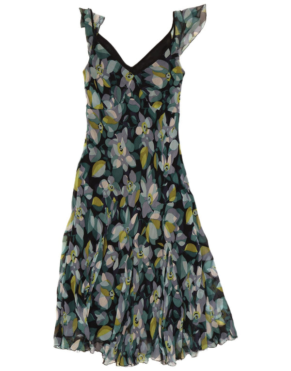 Monsoon Womens Sundress UK 12 Medium Black Floral Silk