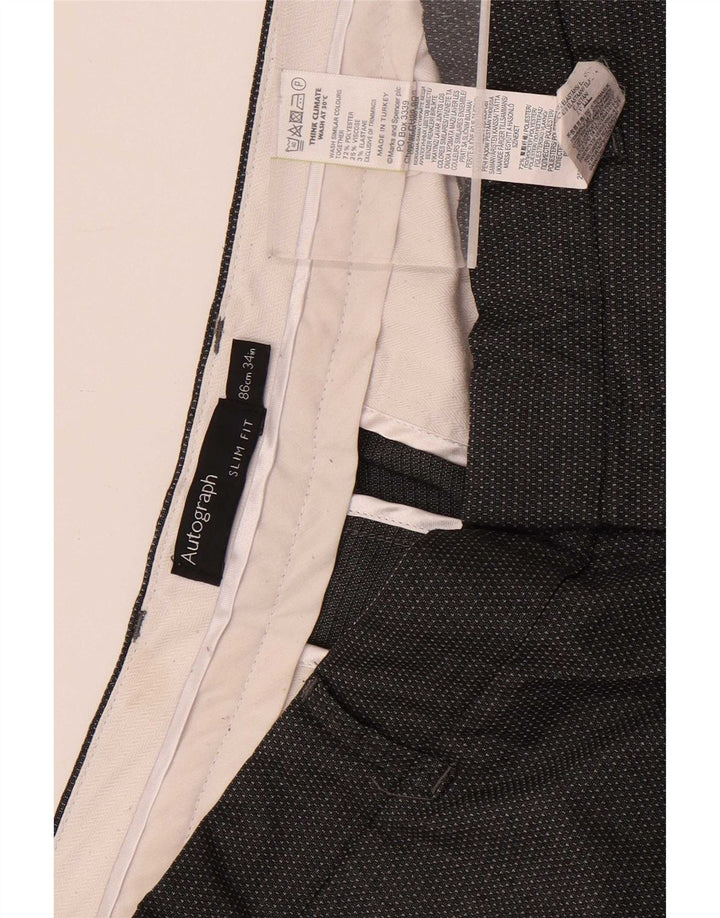 Marks & Spencer Ανδρικό σορτς Chino με λεπτή εφαρμογή W34 Μεγάλος πολυεστέρας με γκρι στίγματα