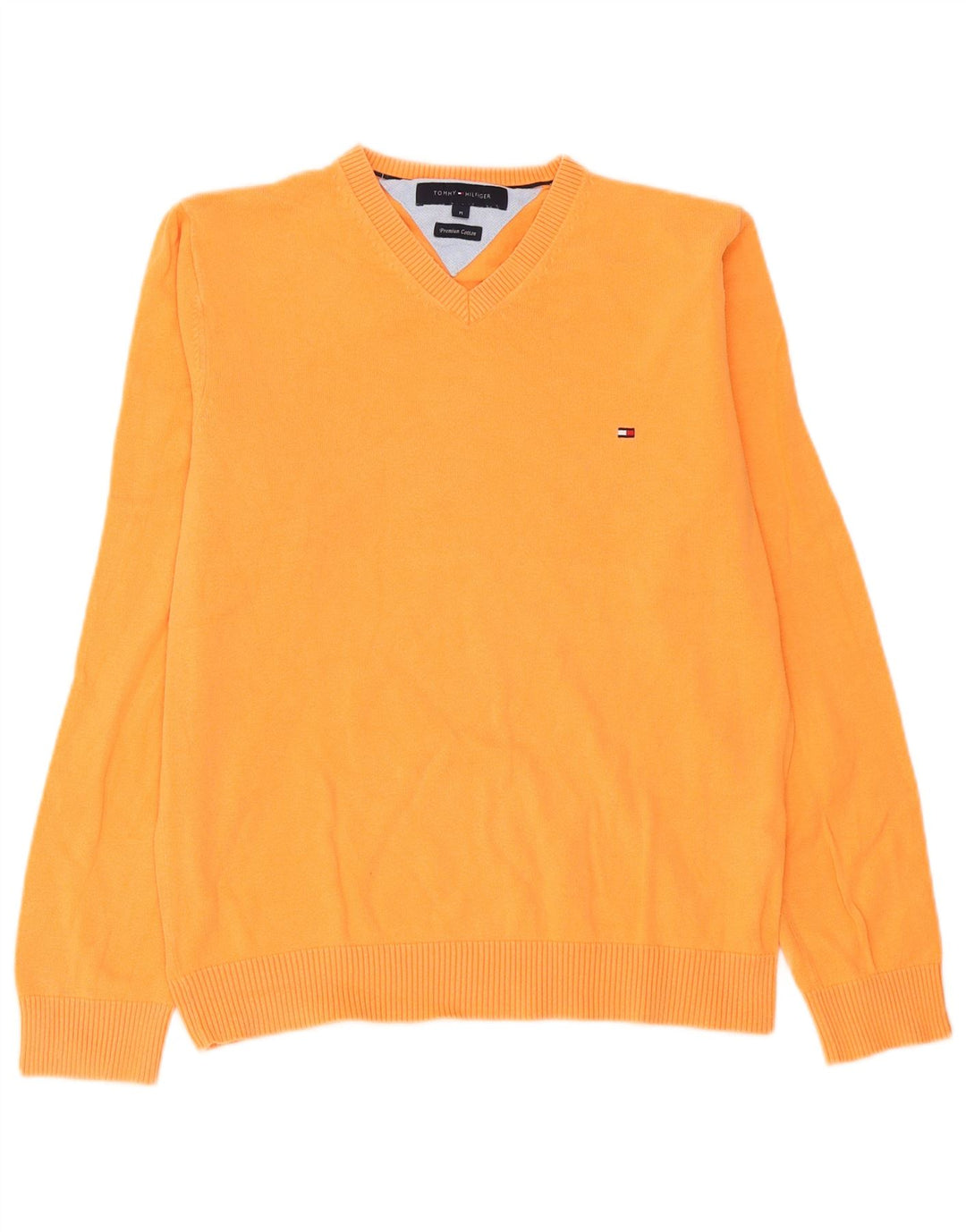Ανδρικό πουλόβερ Tommy Hilfiger με V λαιμόκοψη, μεσαίο πορτοκαλί βαμβακερό