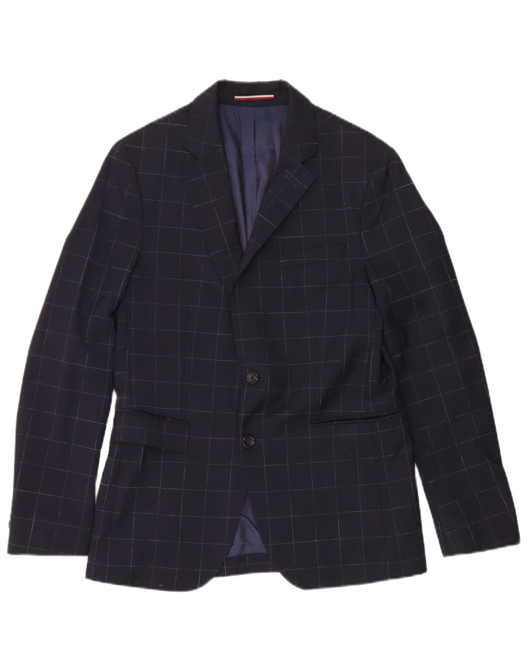 TOMMY HILFIGER Mens Blazer Jacket EU 48 Medium Navy Blue Check Classic
