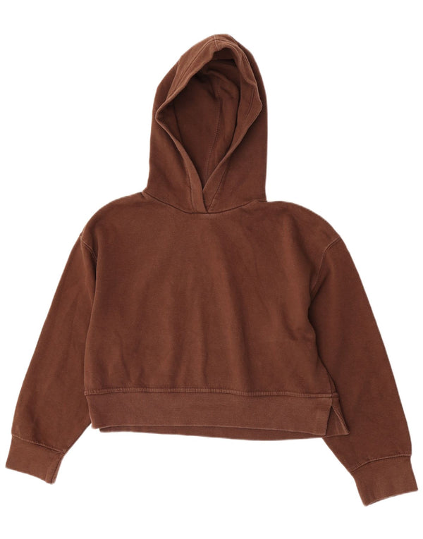 Zara Womens Crop Oversized Hoodie Jumper UK 10 Small Brown Βαμβακερό