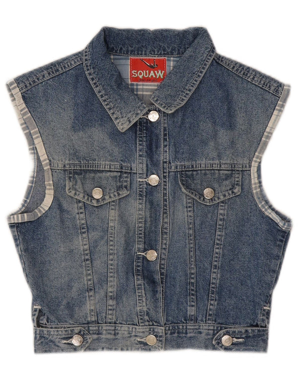 Squaw Womens Crop Denim Gilet UK 12 Medium Blue Cotton