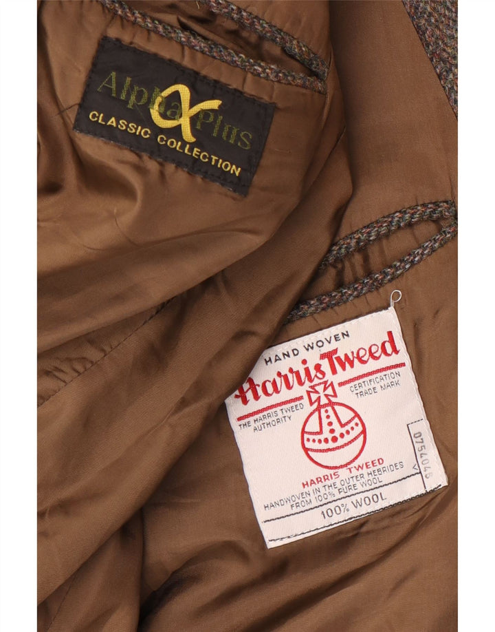 Ανδρικό μπουφάν Harris Tweed 2 κουμπιά σακάκι UK 40 μεγάλο καφέ μαλλί ψαροκόκαλο