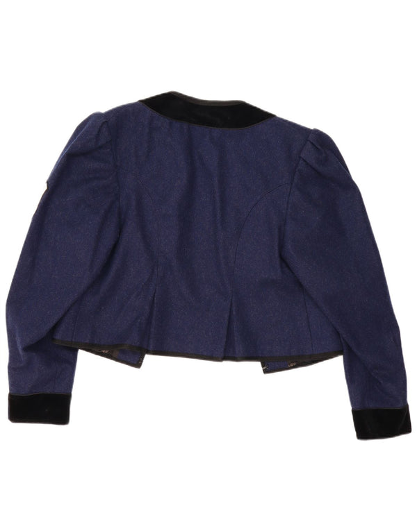 Vintage γυναικείο Trachten Crop Open Blazer Jacket UK 12 Medium Navy Blue