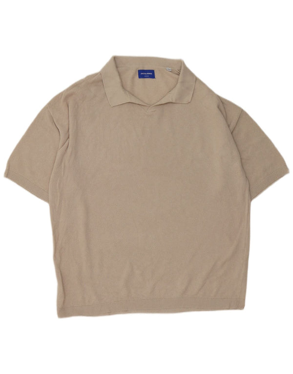 Jack & Jones Ανδρικό πουλόβερ με κοντό μανίκι πόλο με λαιμόκοψη XL βαμβακερό μπεζ