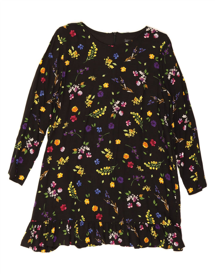 ZARA Womens Long Sleeve Basic Dress UK 16 Large Black Floral Vintage Zara and Second-Hand Zara from Messina Hembry 