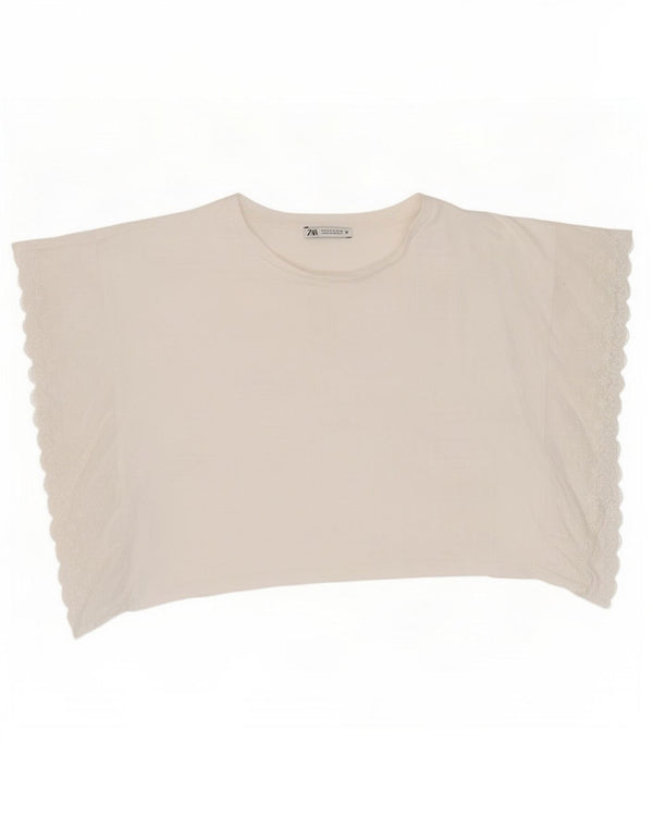 Zara Γυναικείο μπλουζάκι Loose Fit Crop Top UK 10 Μικρό λευκό βαμβακερό