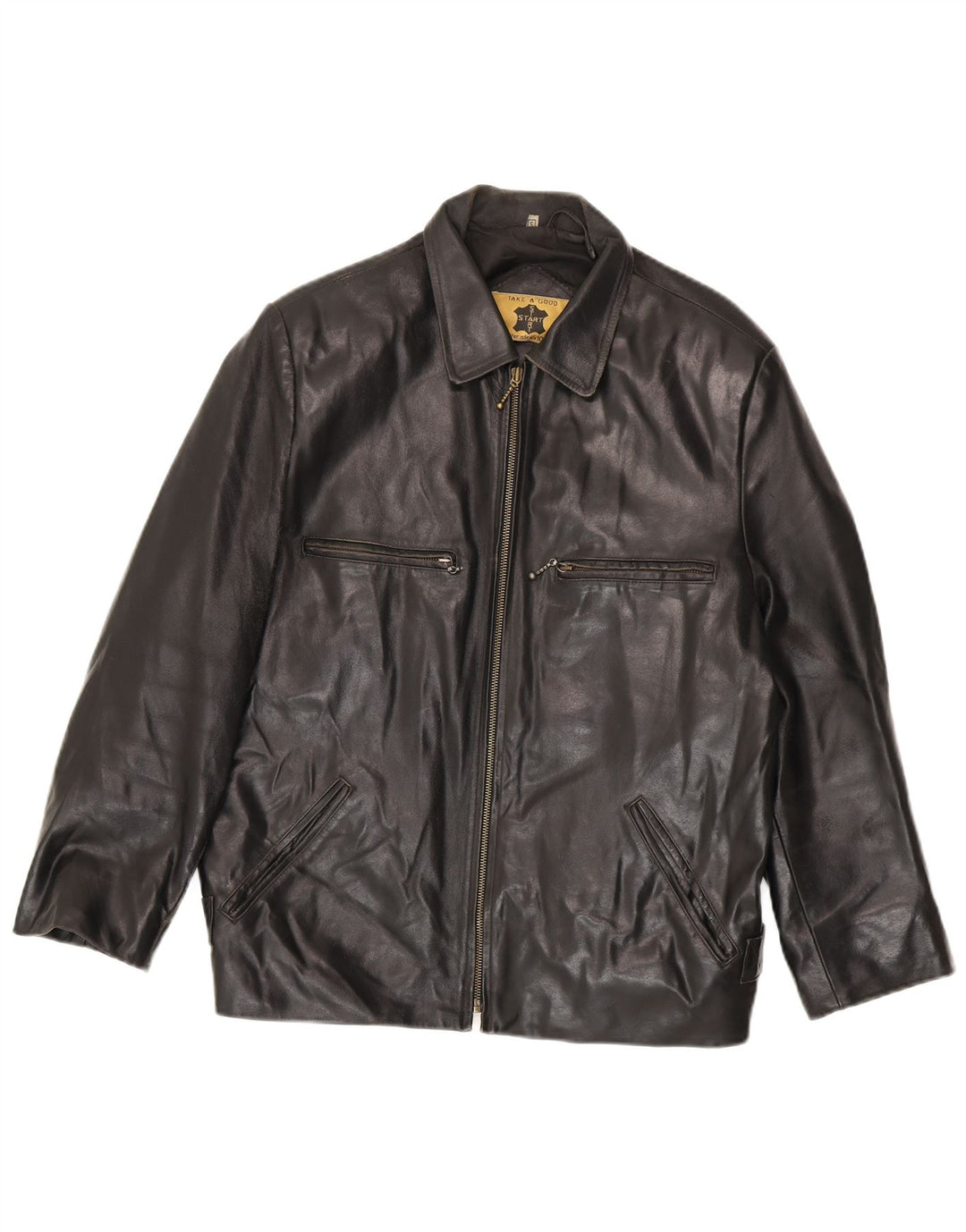 Vintage Ανδρικό Δερμάτινο Μπουφάν UK 36 Small Black Leather