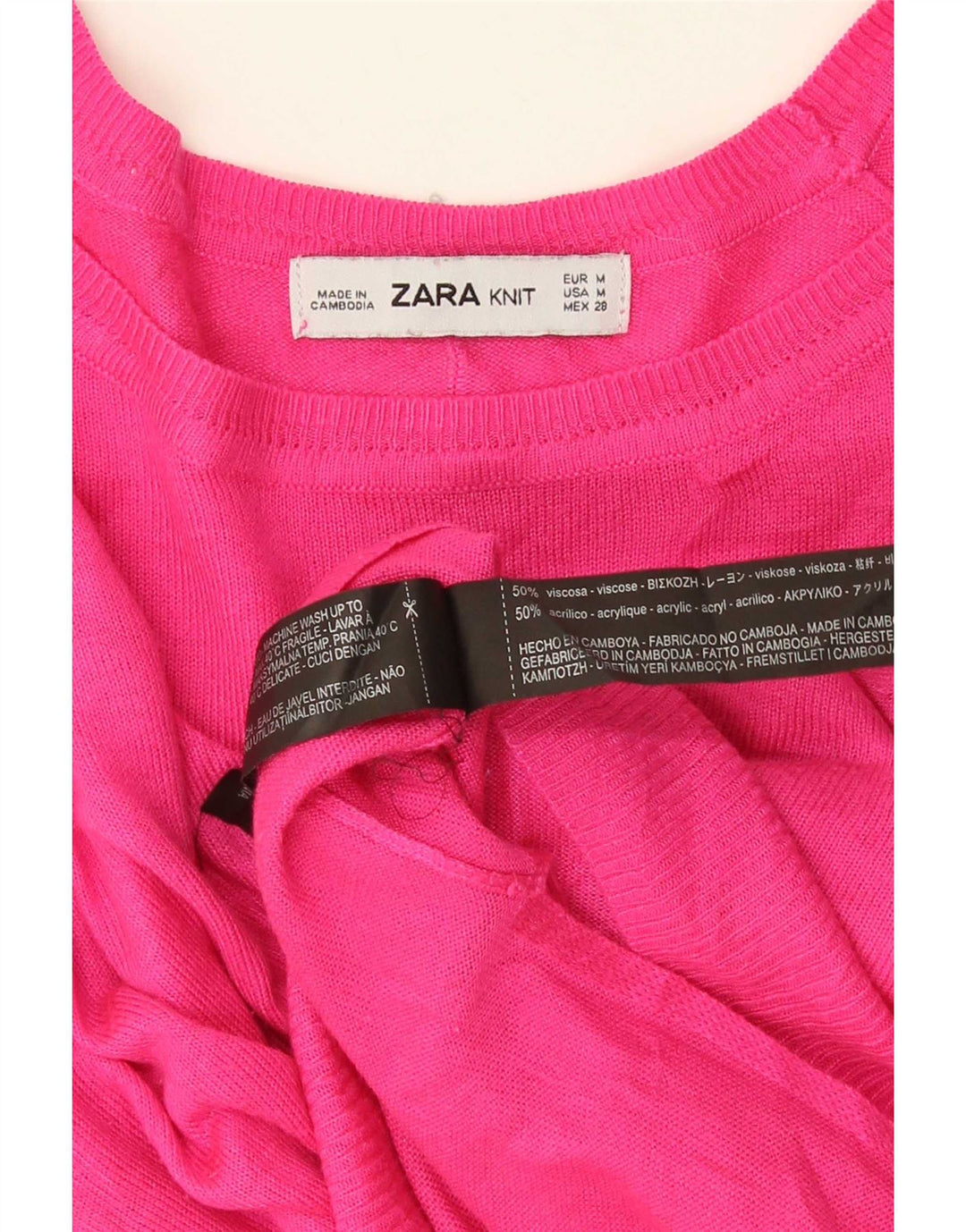 Zara γυναικείο πουλόβερ με λαιμό σκακιέρα UK 14 Μεσαίο ροζ βισκόζη