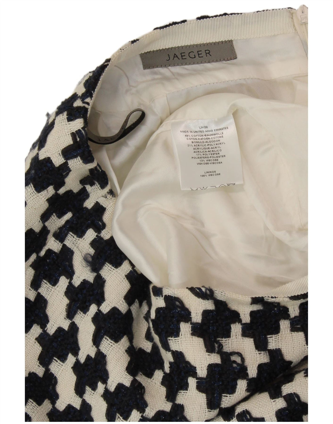 JAEGER Γυναικεία Pencil Φούστα UK 8 Small W27 Μαύρη Houndstooth Βαμβακερή